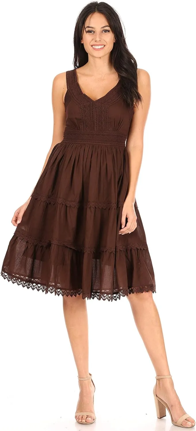 Sakkas Presta Roman Sleeveless Lined Tank Top Dress with Emrboidery Lace Design