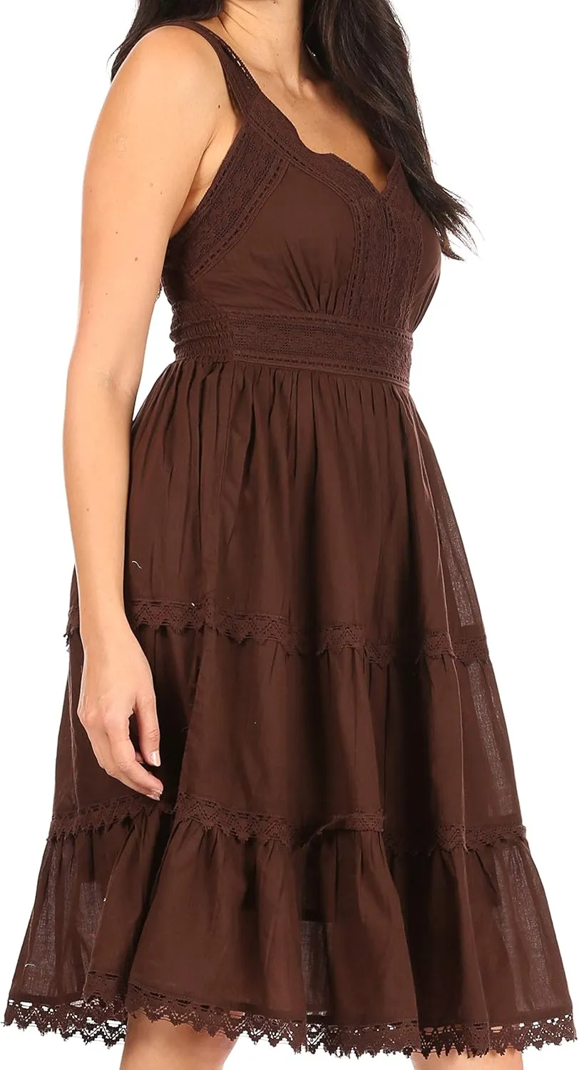 Sakkas Presta Roman Sleeveless Lined Tank Top Dress with Emrboidery Lace Design