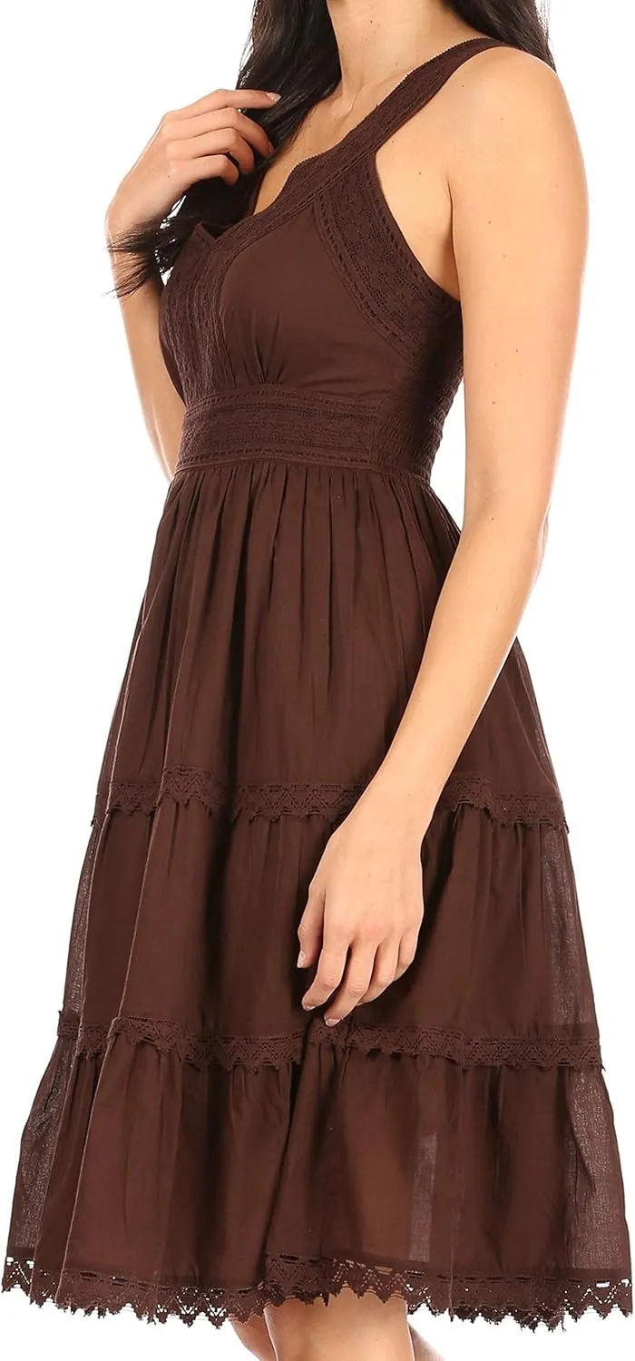 Sakkas Presta Roman Sleeveless Lined Tank Top Dress with Emrboidery Lace Design