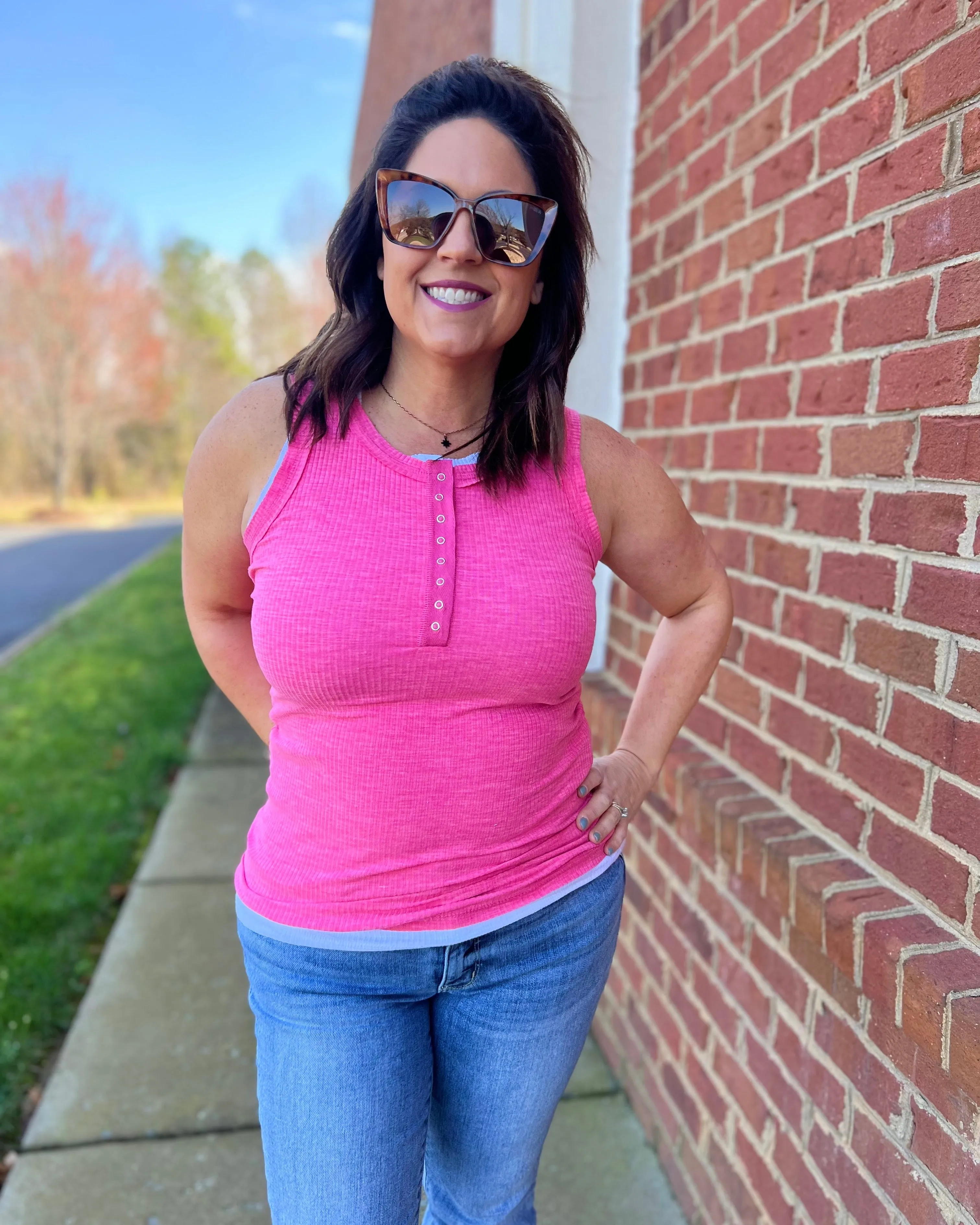 Sawyer Ribbed Tank in Fuchsia FINAL SALE