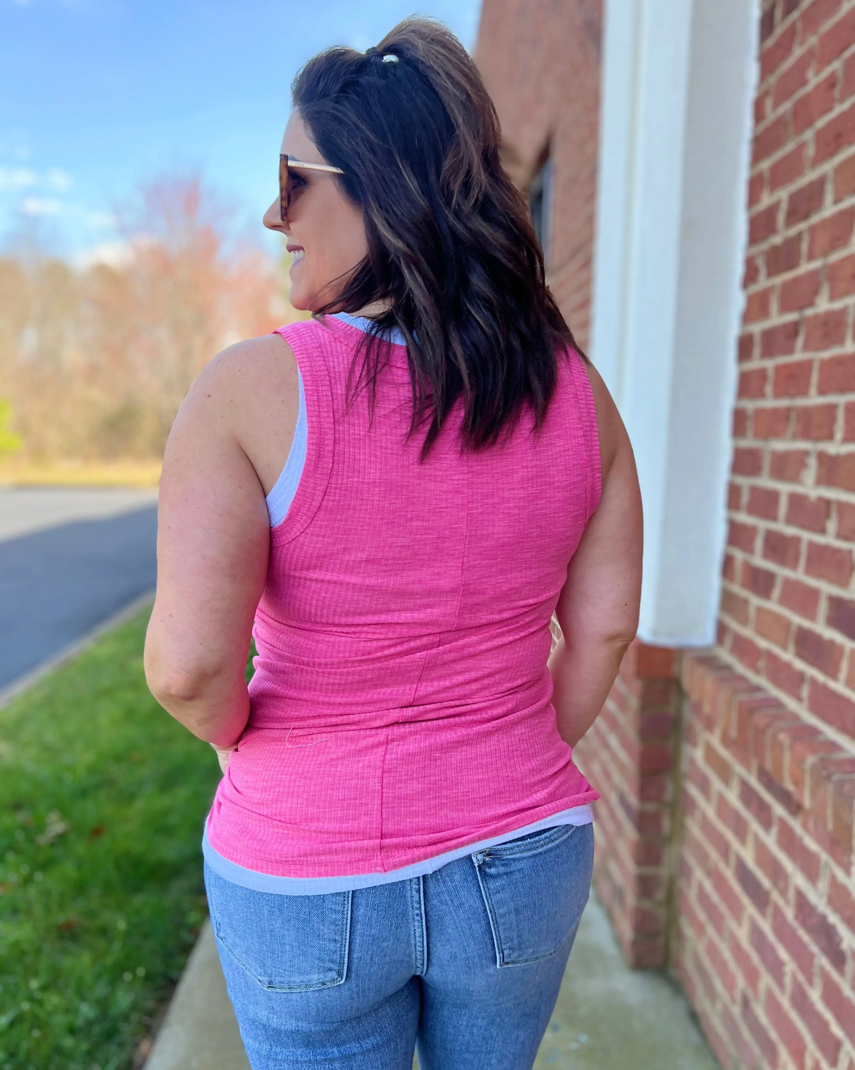 Sawyer Ribbed Tank in Fuchsia FINAL SALE