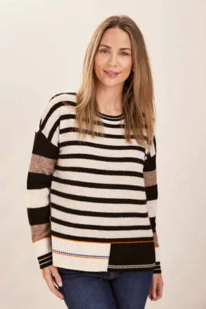 See Saw Stripe Sweater in Black Oat Marle