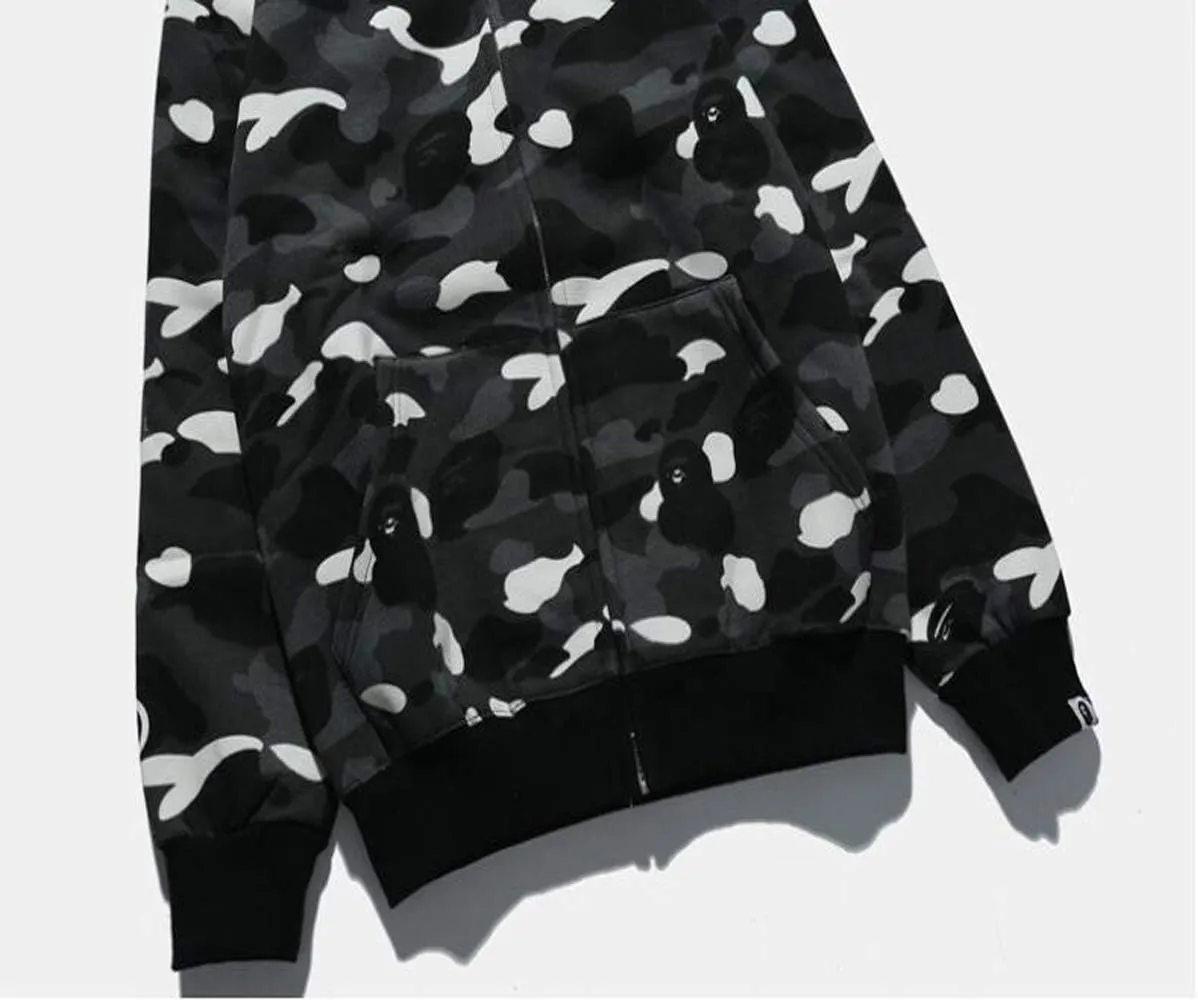 Shark Jaw Camo Jacket Hoodie Shark Mouth Sweatershirt Full Zip Up for Adults