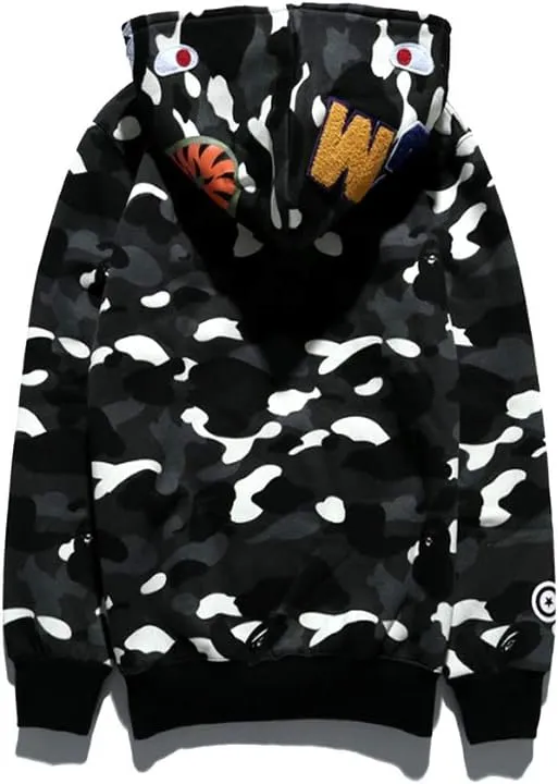 Shark Jaw Camo Jacket Hoodie Shark Mouth Sweatershirt Full Zip Up for Adults