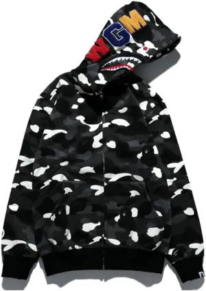 Shark Jaw Camo Jacket Hoodie Shark Mouth Sweatershirt Full Zip Up for Adults