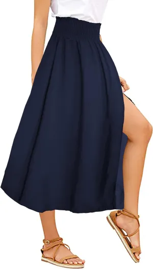 Sinono Women's Boho Floral High Waist Split A Line Full Length Maxi Draped Skirt