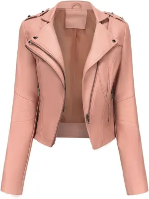 Sister Amy Women PU Leather Jacket Women Bomber Jacket Cropped Zipper Jacket Moto Coat