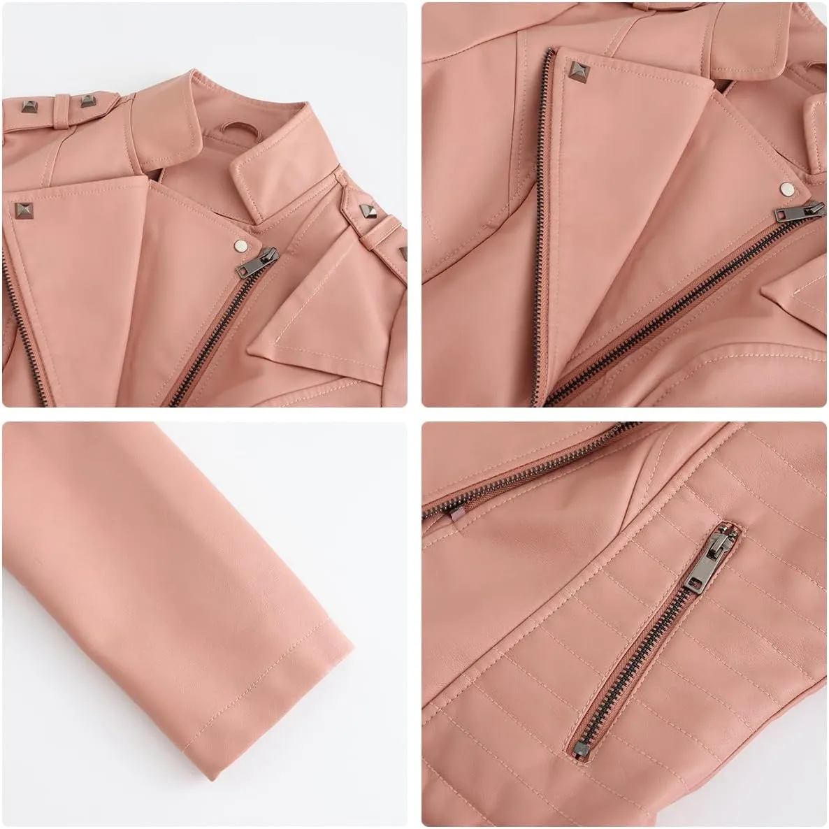 Sister Amy Women PU Leather Jacket Women Bomber Jacket Cropped Zipper Jacket Moto Coat