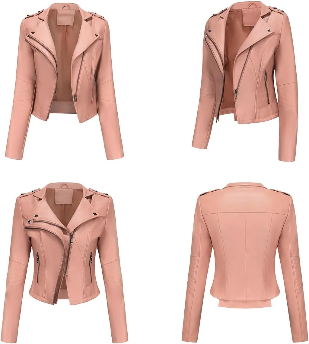 Sister Amy Women PU Leather Jacket Women Bomber Jacket Cropped Zipper Jacket Moto Coat