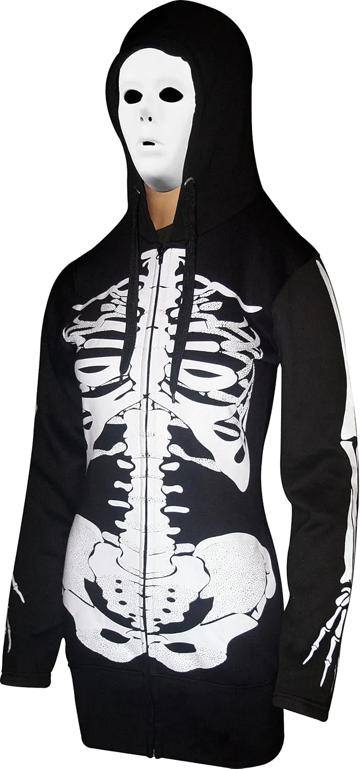 Skylinewears Women's Full-Zip Hoodie with Skeleton Skull Print Oversized Gothic Sweatshirt for Halloween Costume