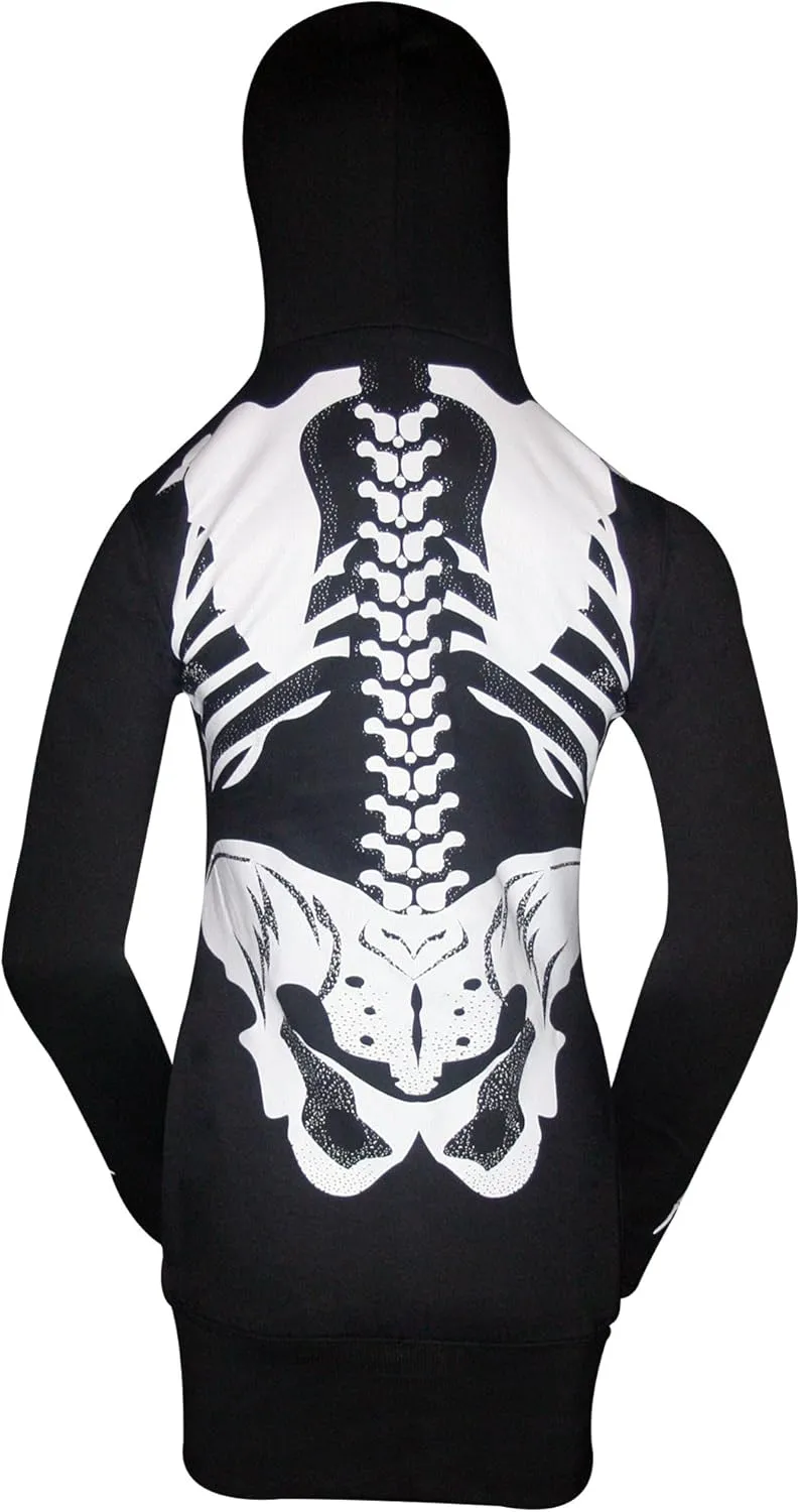 Skylinewears Women's Full-Zip Hoodie with Skeleton Skull Print Oversized Gothic Sweatshirt for Halloween Costume