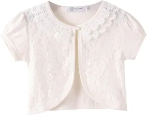SMILING PINKER Little Girls Bolero Short Sleeve Cap Lace Top
