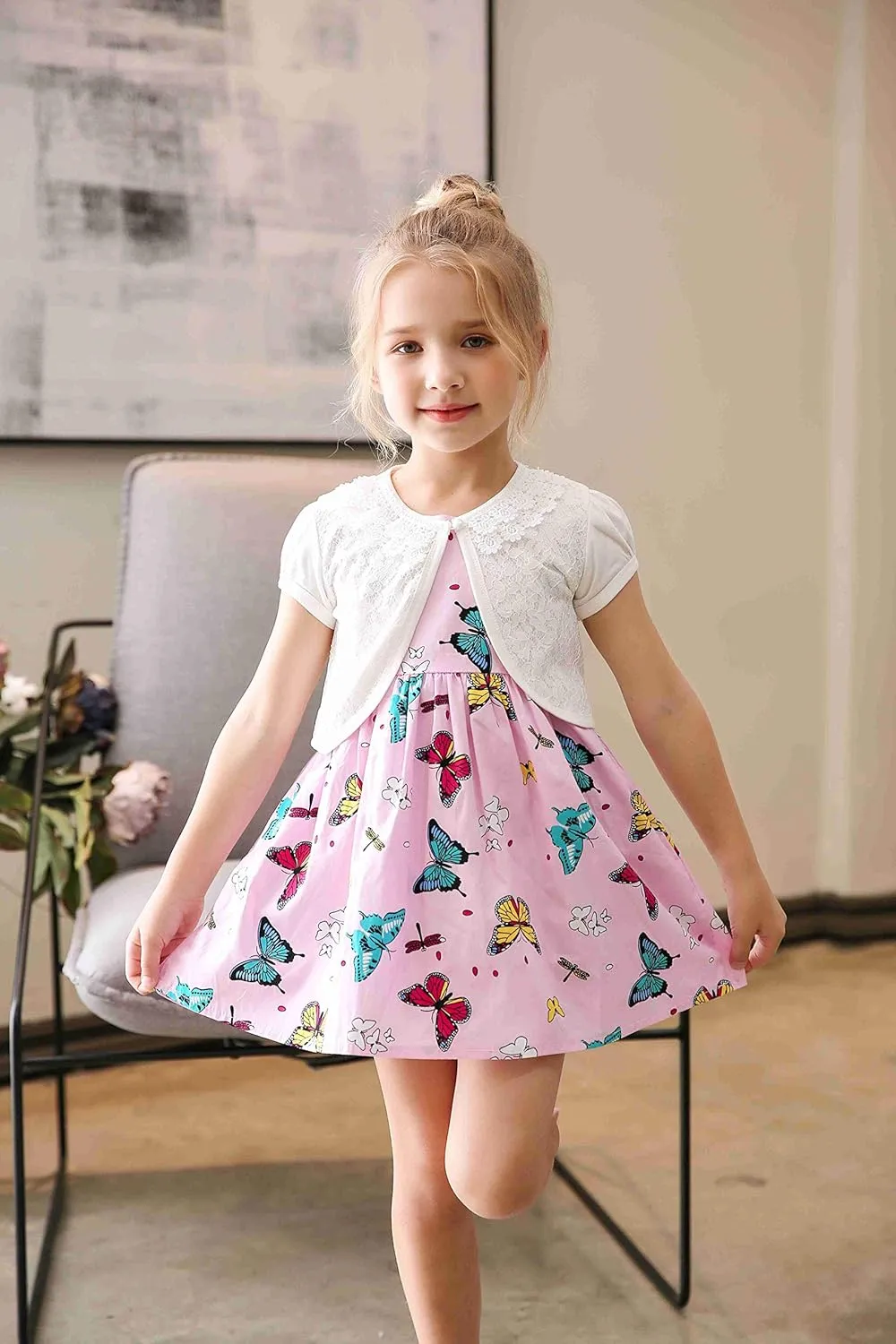 SMILING PINKER Little Girls Bolero Short Sleeve Cap Lace Top