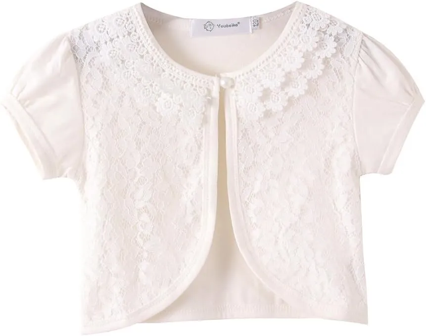 SMILING PINKER Little Girls Bolero Short Sleeve Cap Lace Top
