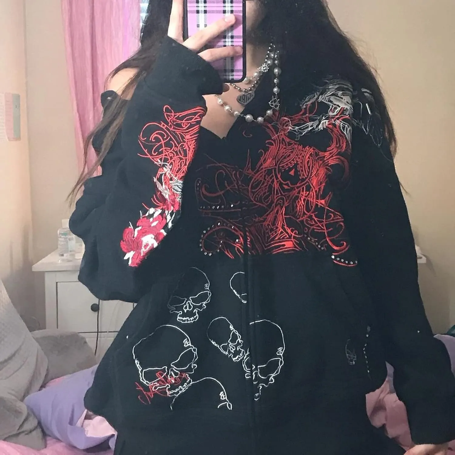 SOLILOQUY Women Zip Up Hoodie Y2k Vintage Graphic Oversized Hooded Sweatshirt Jacket Pullover Coats Harajuku Streetwear
