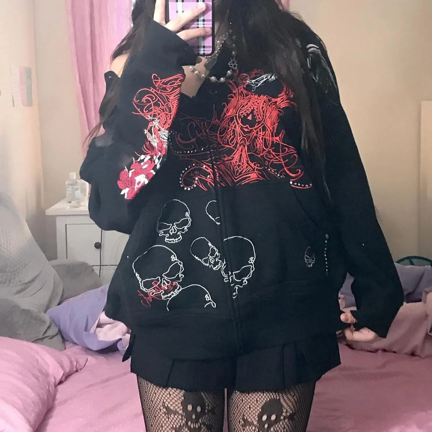 SOLILOQUY Women Zip Up Hoodie Y2k Vintage Graphic Oversized Hooded Sweatshirt Jacket Pullover Coats Harajuku Streetwear