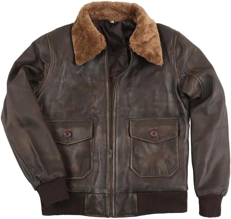 SpazeUp A2 Leather Jacket Men - Air Force Pilot Flight Distressed Brown Leather Jacket Men