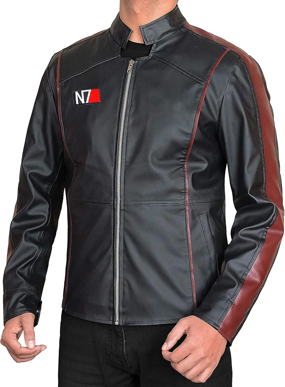 SpazeUp New 7 Leather Jacket Mens - Mass Effected Game Costume - Black Street Fighter Leather Jacket Men