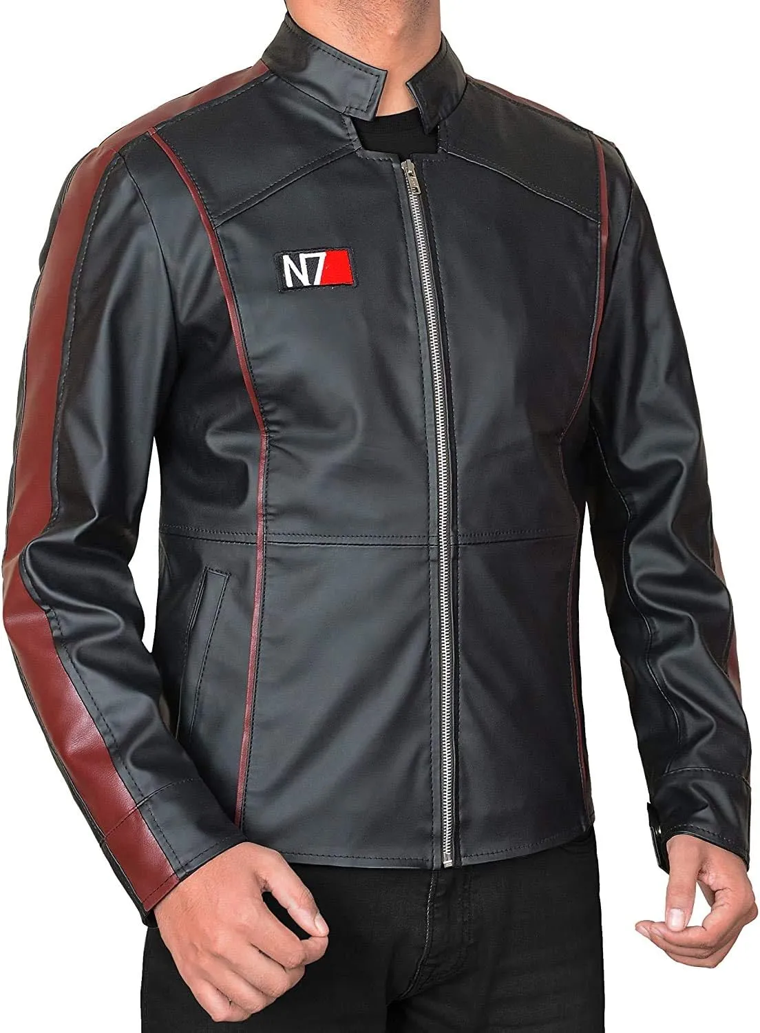 SpazeUp New 7 Leather Jacket Mens - Mass Effected Game Costume - Black Street Fighter Leather Jacket Men