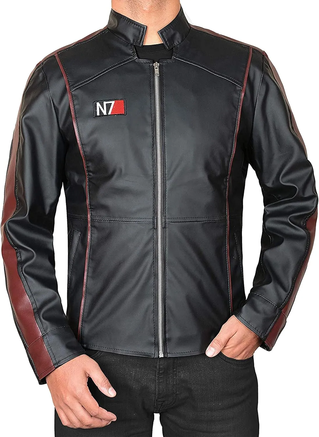 SpazeUp New 7 Leather Jacket Mens - Mass Effected Game Costume - Black Street Fighter Leather Jacket Men