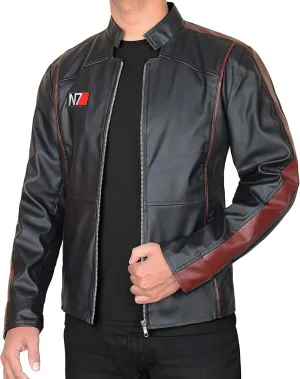 SpazeUp New 7 Leather Jacket Mens - Mass Effected Game Costume - Black Street Fighter Leather Jacket Men