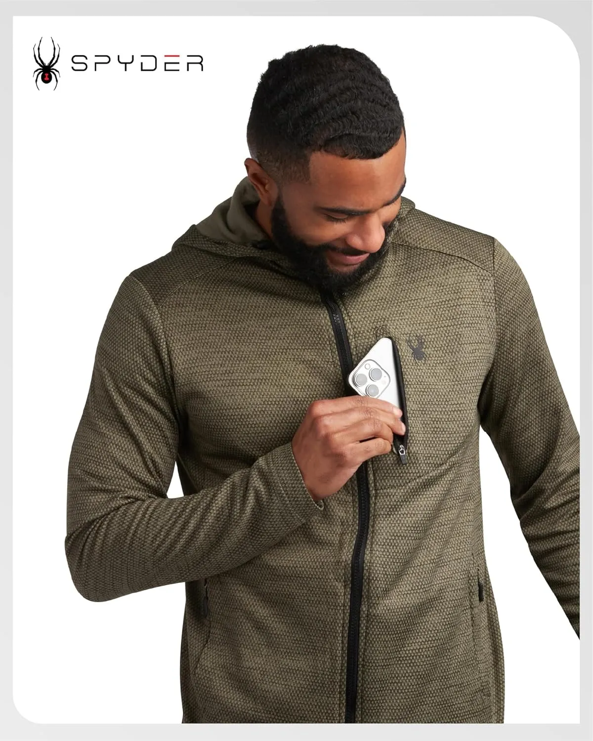 Spyder Men's Active Fleece Hoodie - Performance Mesh Fleece Full Zip Up Sweatshirt with Secure Zip Pockets (Sizes: S-XXL)