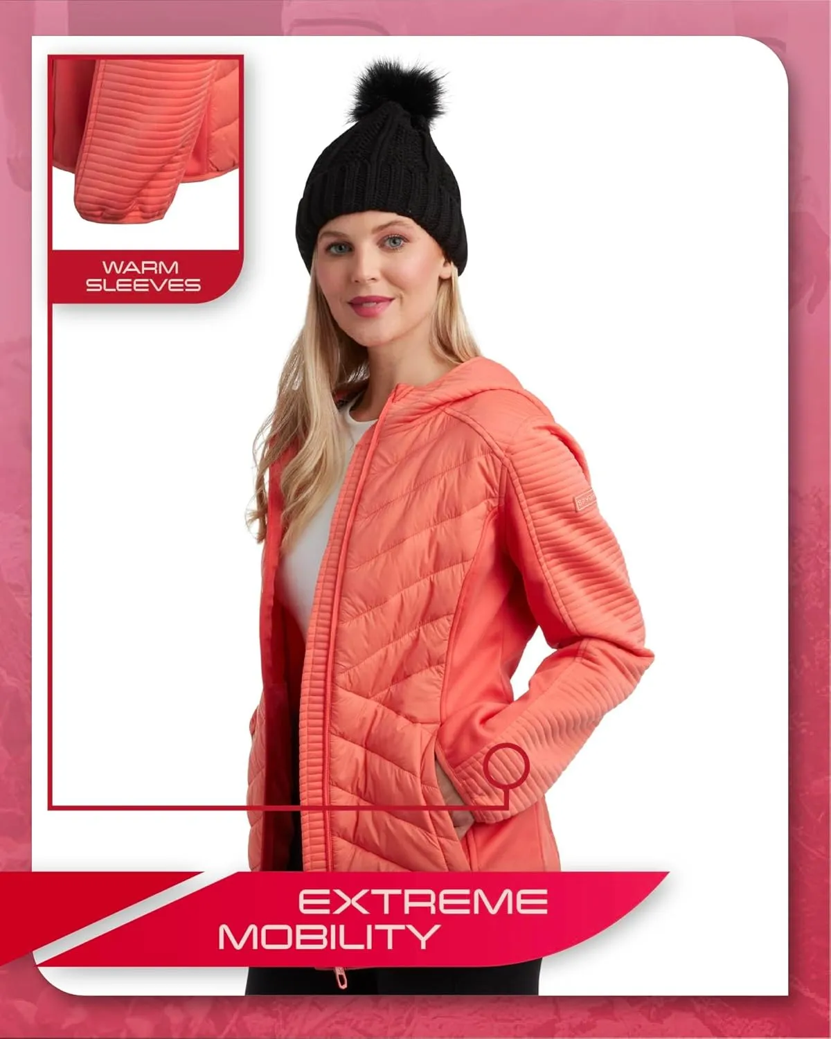 Spyder Women's Puffer Jacket - Mixed Fleece Insulated Winter Coat with Taffeta Panels- Quilted Hooded Jacket for Women (S-XL)