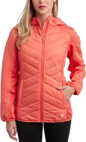 Spyder Women's Puffer Jacket - Mixed Fleece Insulated Winter Coat with Taffeta Panels- Quilted Hooded Jacket for Women (S-XL)