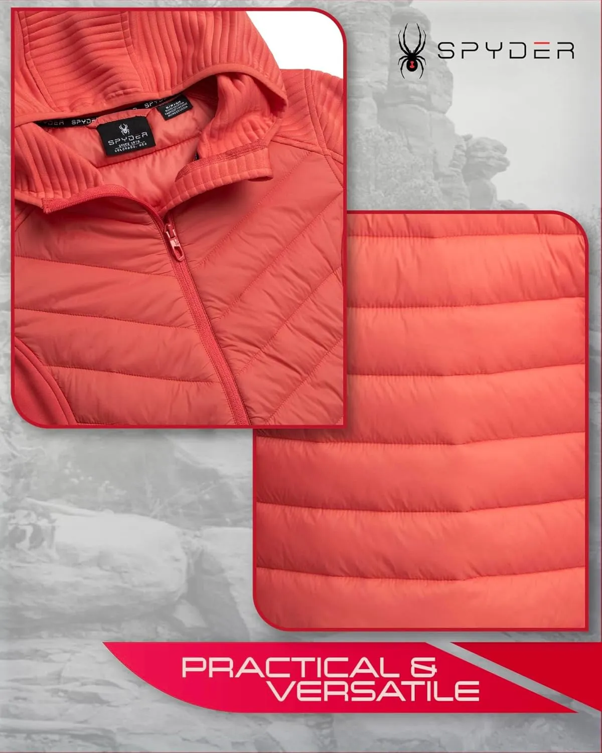 Spyder Women's Puffer Jacket - Mixed Fleece Insulated Winter Coat with Taffeta Panels- Quilted Hooded Jacket for Women (S-XL)