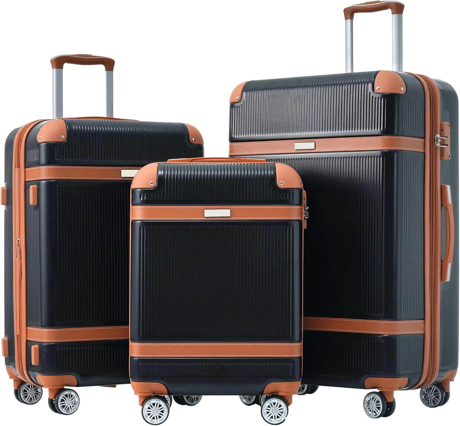 Streamline Travel with Lightweight 3-Piece Hardshell Luggage Set, Durable ABS Material, Spinner Wheels, Black