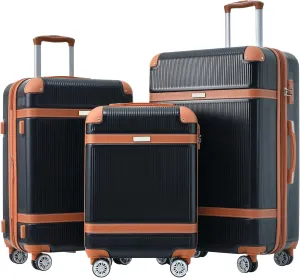 Streamline Travel with Lightweight 3-Piece Hardshell Luggage Set, Durable ABS Material, Spinner Wheels, Black