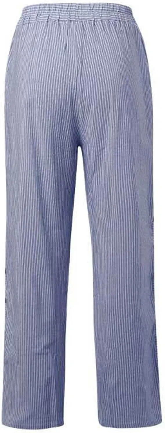 Striped Pants for Women Summer Trendy Side Button Elastic Waist Straight Leg Beach Casual Trousers with Pockets