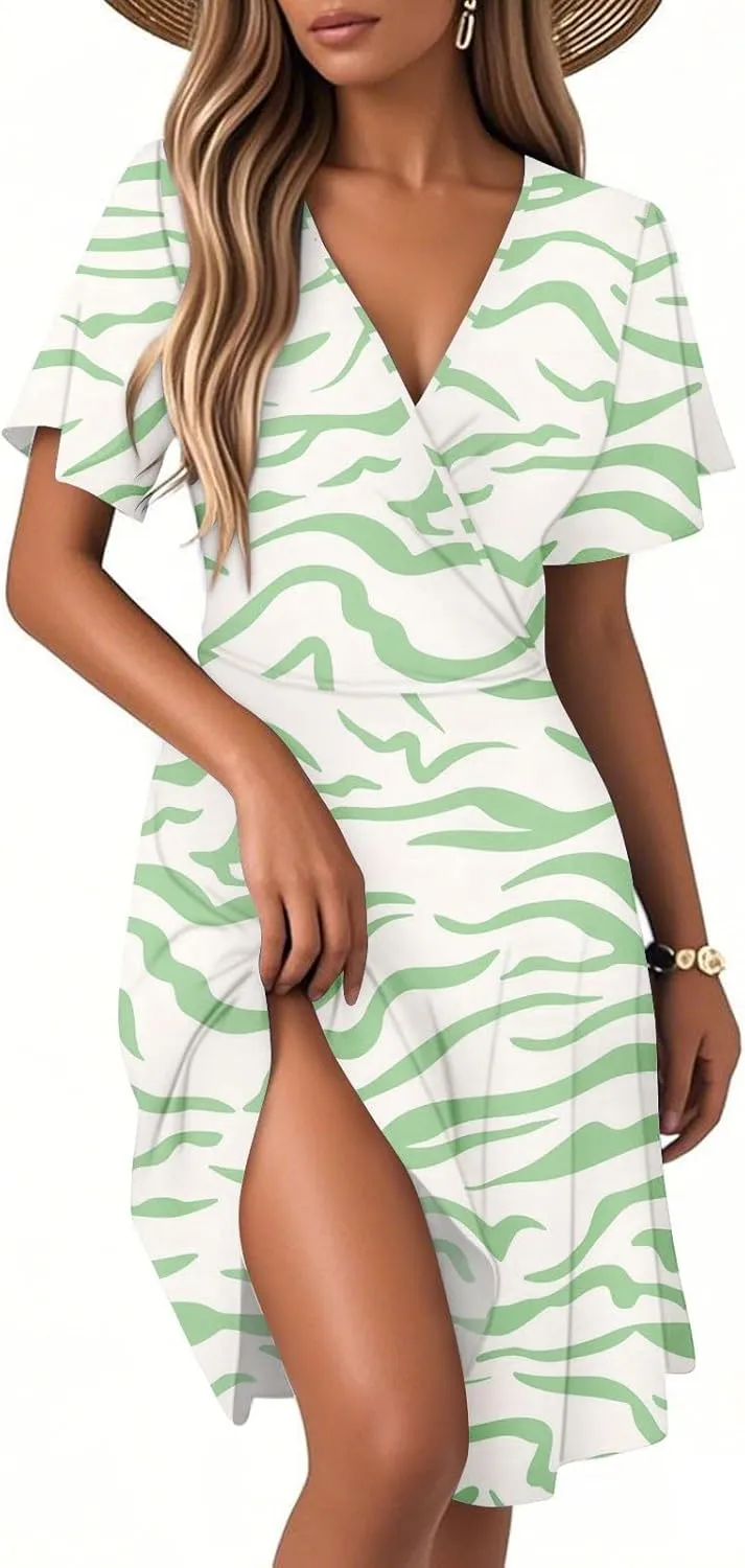 Summer Midi Dresses for Women Cute Boho Floral Fit and Flare Dress Fashion Beach Vacation Clothes