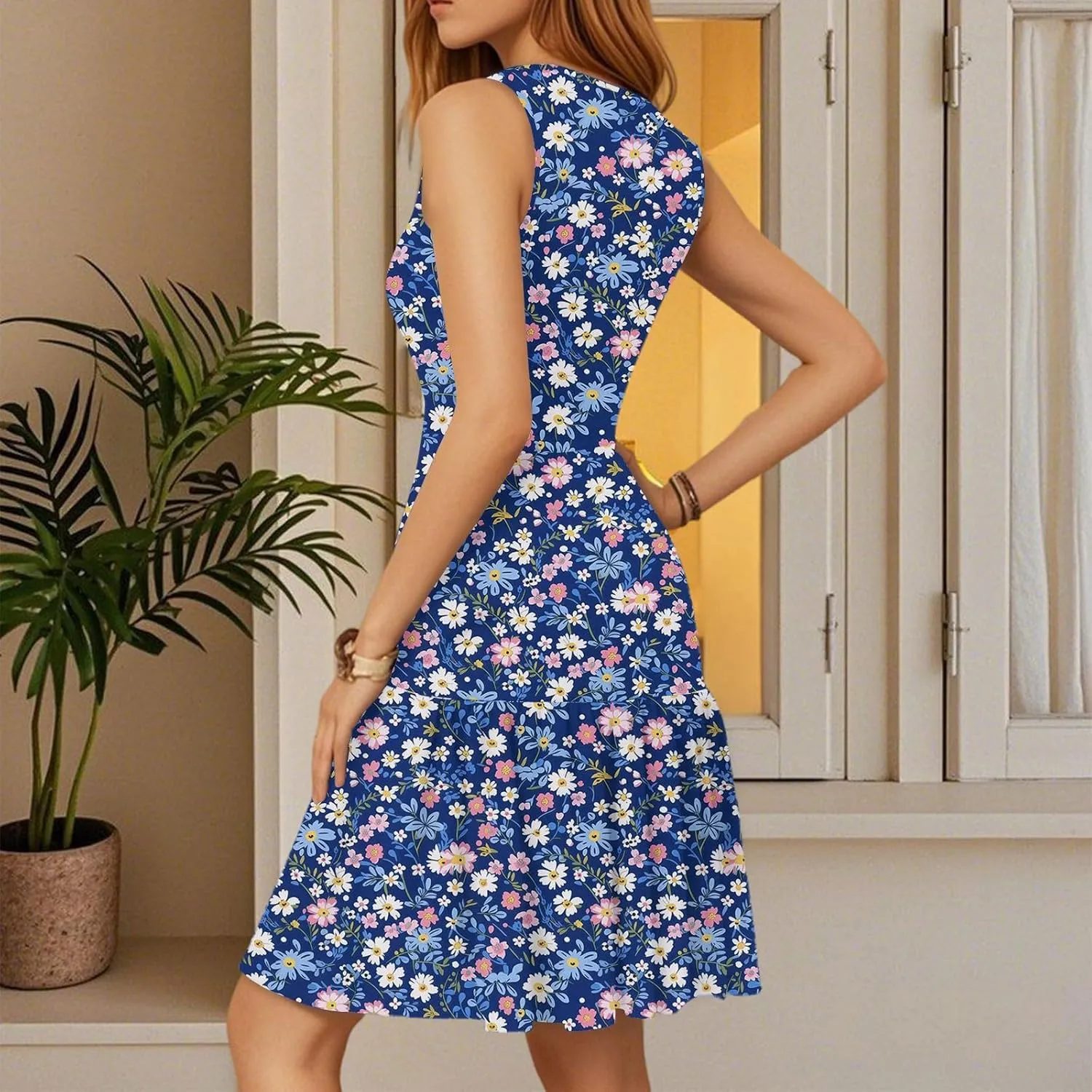 Summer Wrap Dress for Women 2025 Empire Waist Tropical Sexy V Neck Mini Sundress Sleeveless Casual Floral Short Dress