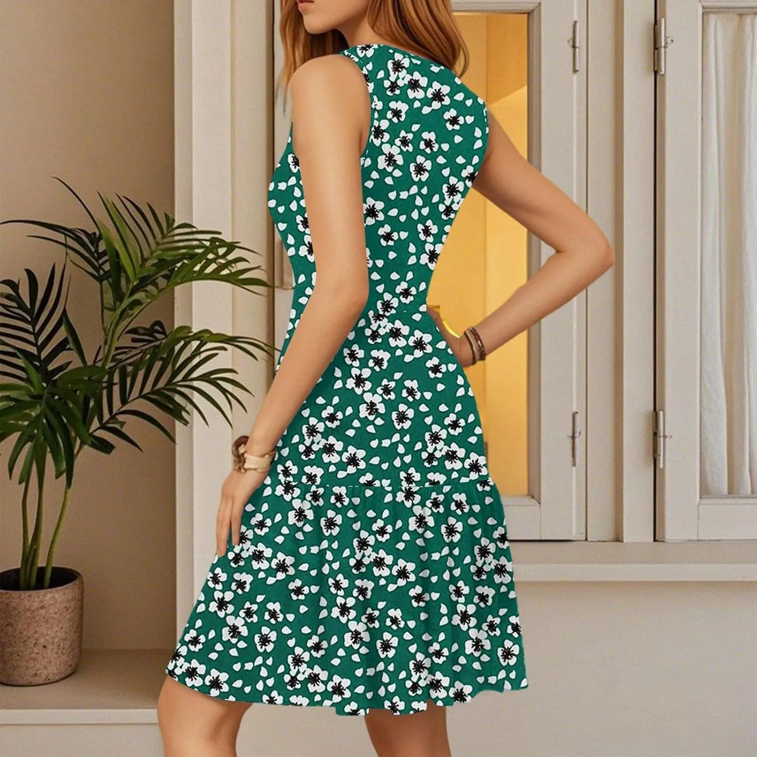 Summer Wrap Dress for Women 2025 Empire Waist Tropical Sexy V Neck Mini Sundress Sleeveless Casual Floral Short Dress