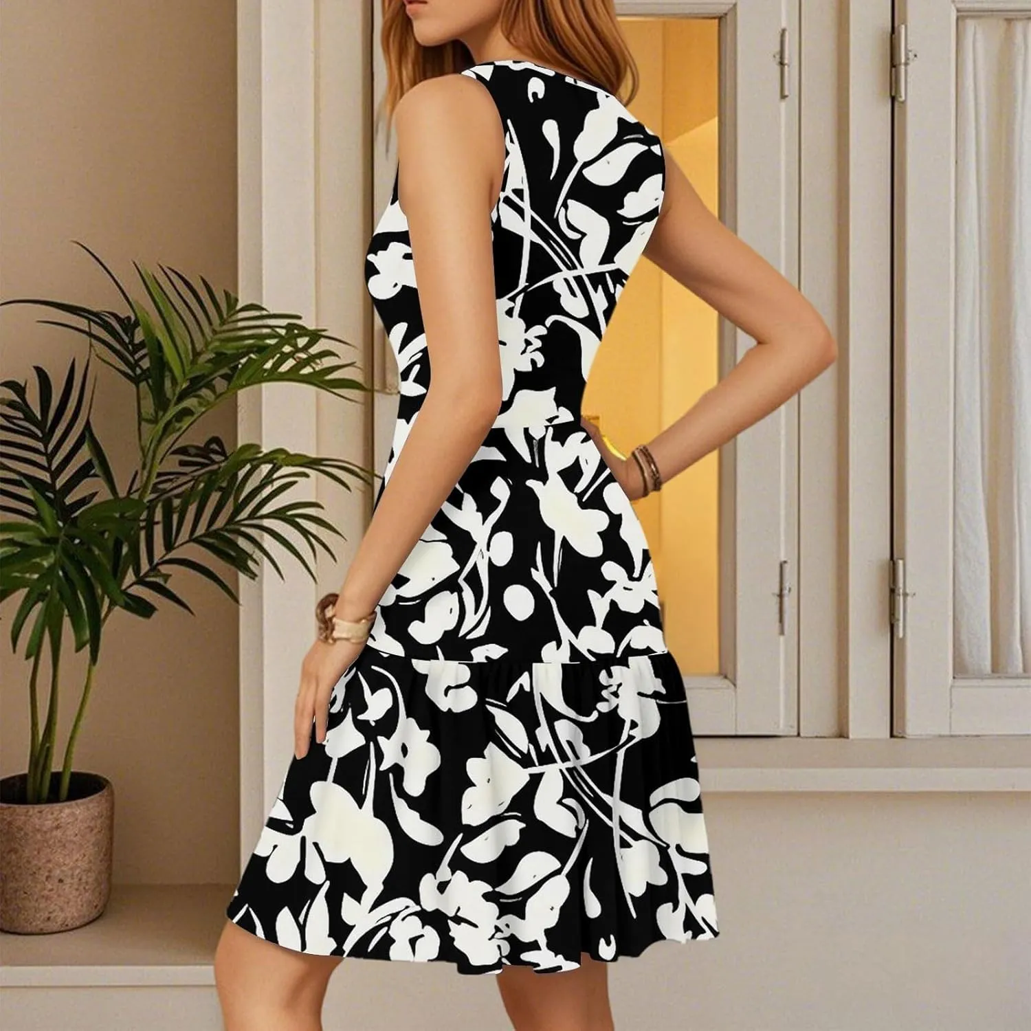Summer Wrap Dress for Women V Neck Boho Tropical Vacation Dresses Beach Empire Waist Sexy Sleeveless Floral Sundress
