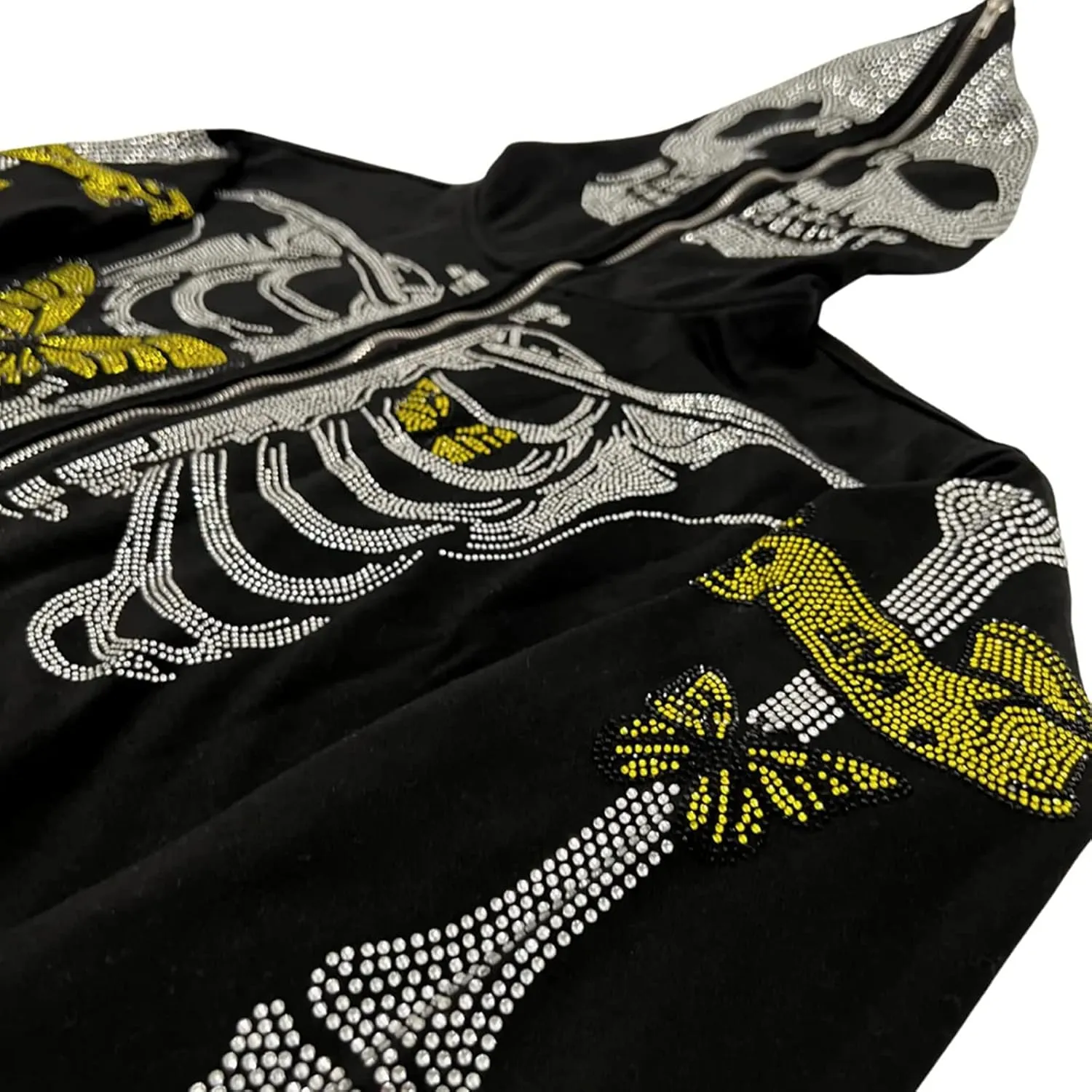 Sunwittafy Y2k Full Zip Up Hoodie Women Men Skeleton Skull Oversized Sweatshirt Aesthetic Graphic Jacket Vintage Streetwear