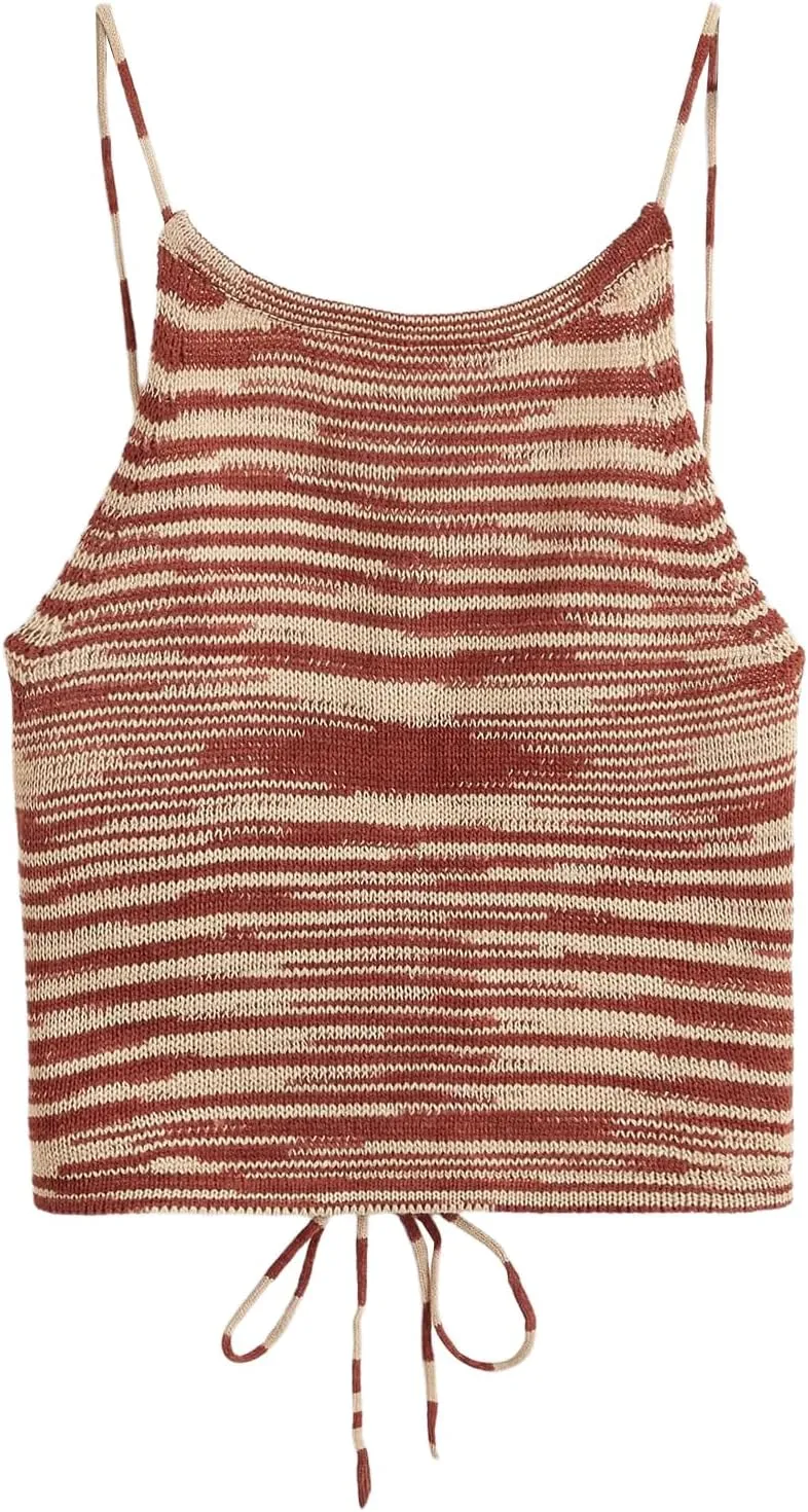SweatyRocks Women's Sleeveless Space Dye Knit Camisole Criss Cross Backless Crop Top