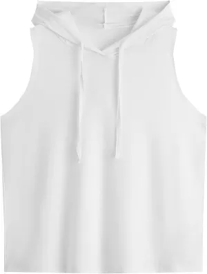 SweatyRocks Women's Summer Sleeveless Hooded Tank Top T-Shirt for Athletic Exercise Relaxed Breathable