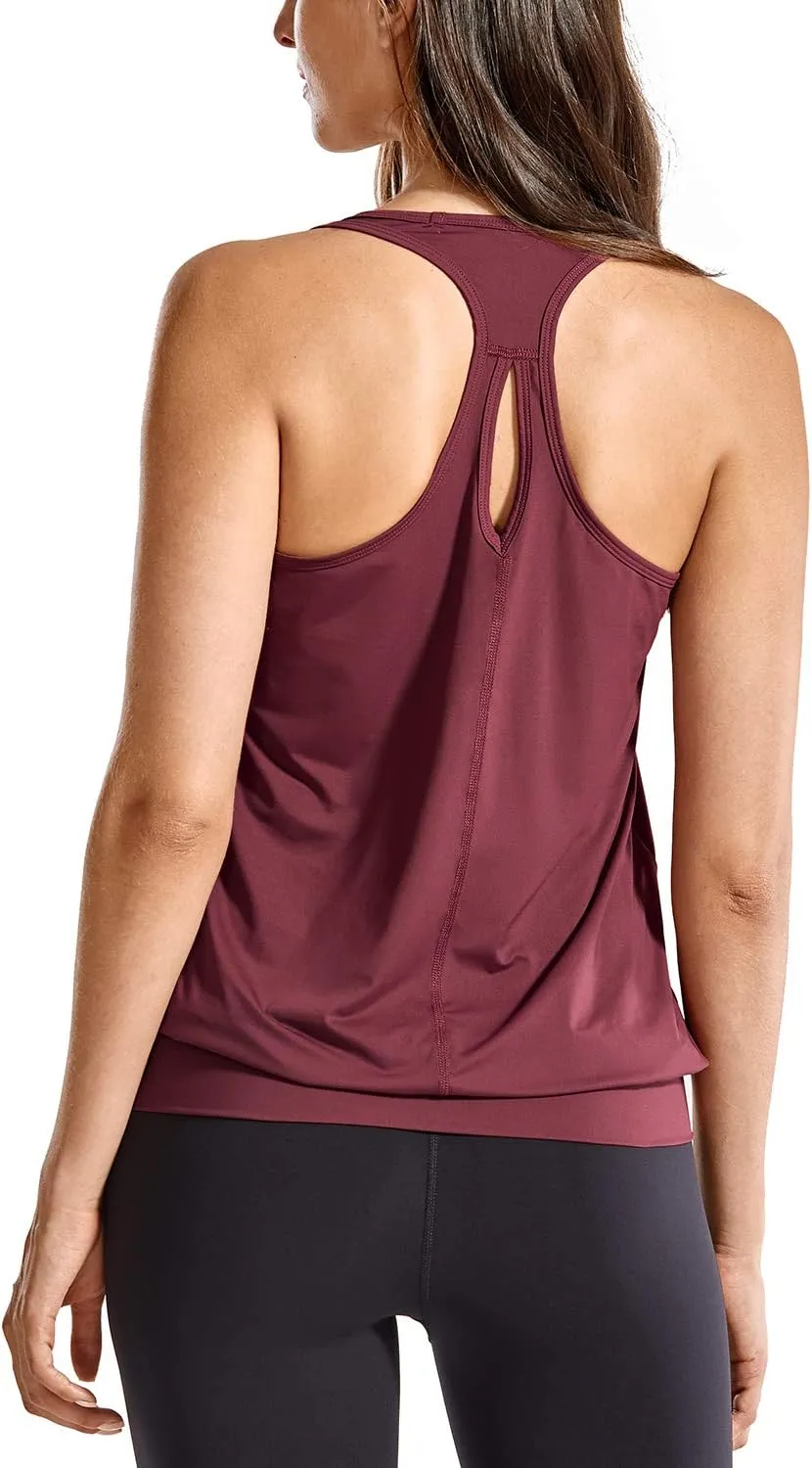 SYROKAN Women's Active Racerback Athletic Sports T-Shirt Long Yoga Crop Tank Top