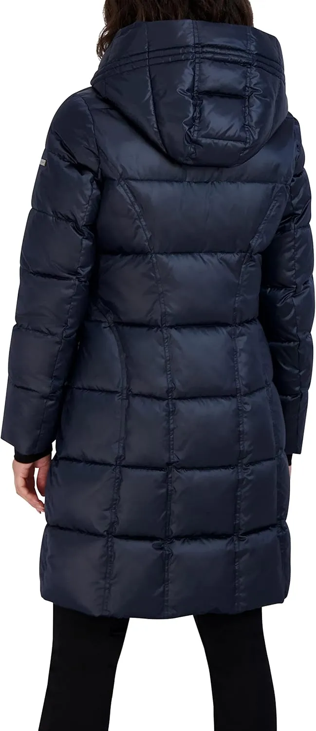 TAHARI Women's Maxi Midweight Puffer Jacket Zipper Front Detachable Hood Storm Cuff 36" Coat