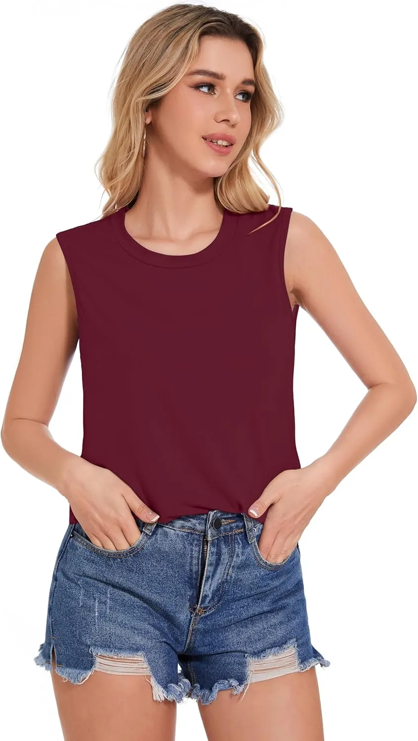 Tank Top for Women Sleeveless Summer Crewneck Casual Loose Tunic Tops Shirts
