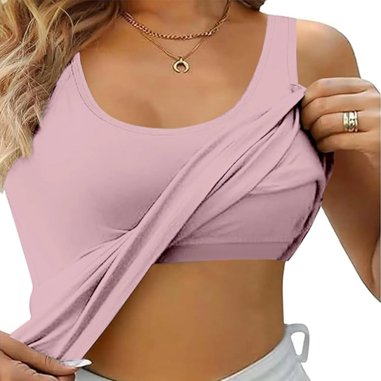 Tank Top with Built in Bra for Women Sleeveless V Neck Workout Padded Tops 2025 Summer Y2K Casual Plus Size Camisole Clothes