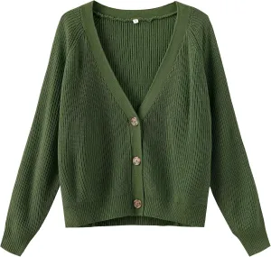 TASAMO Women's Long Sleeve Knit Sweater Open Front Cardigan Button Loose Outerwear