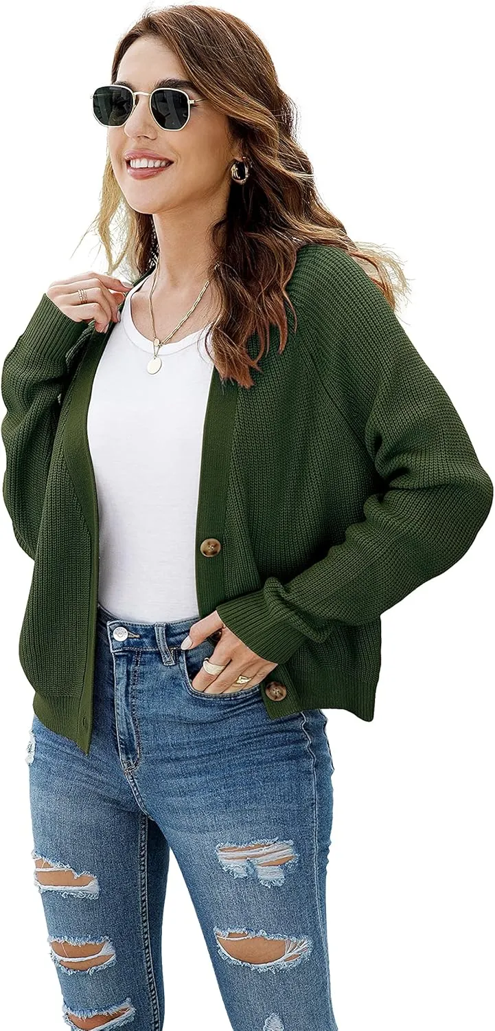 TASAMO Women's Long Sleeve Knit Sweater Open Front Cardigan Button Loose Outerwear