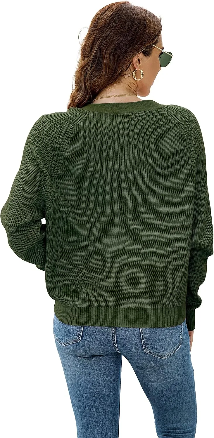 TASAMO Women's Long Sleeve Knit Sweater Open Front Cardigan Button Loose Outerwear
