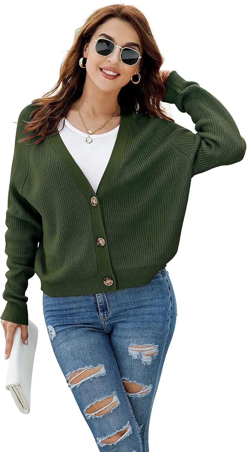 TASAMO Women's Long Sleeve Knit Sweater Open Front Cardigan Button Loose Outerwear