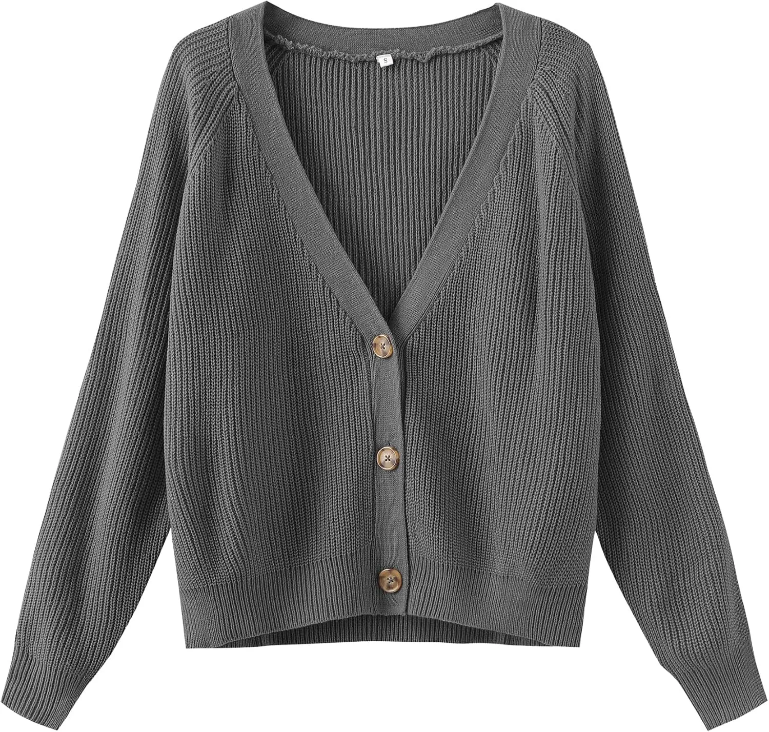 TASAMO Women's Long Sleeve Knit Sweater Open Front Cardigan Button Loose Outerwear