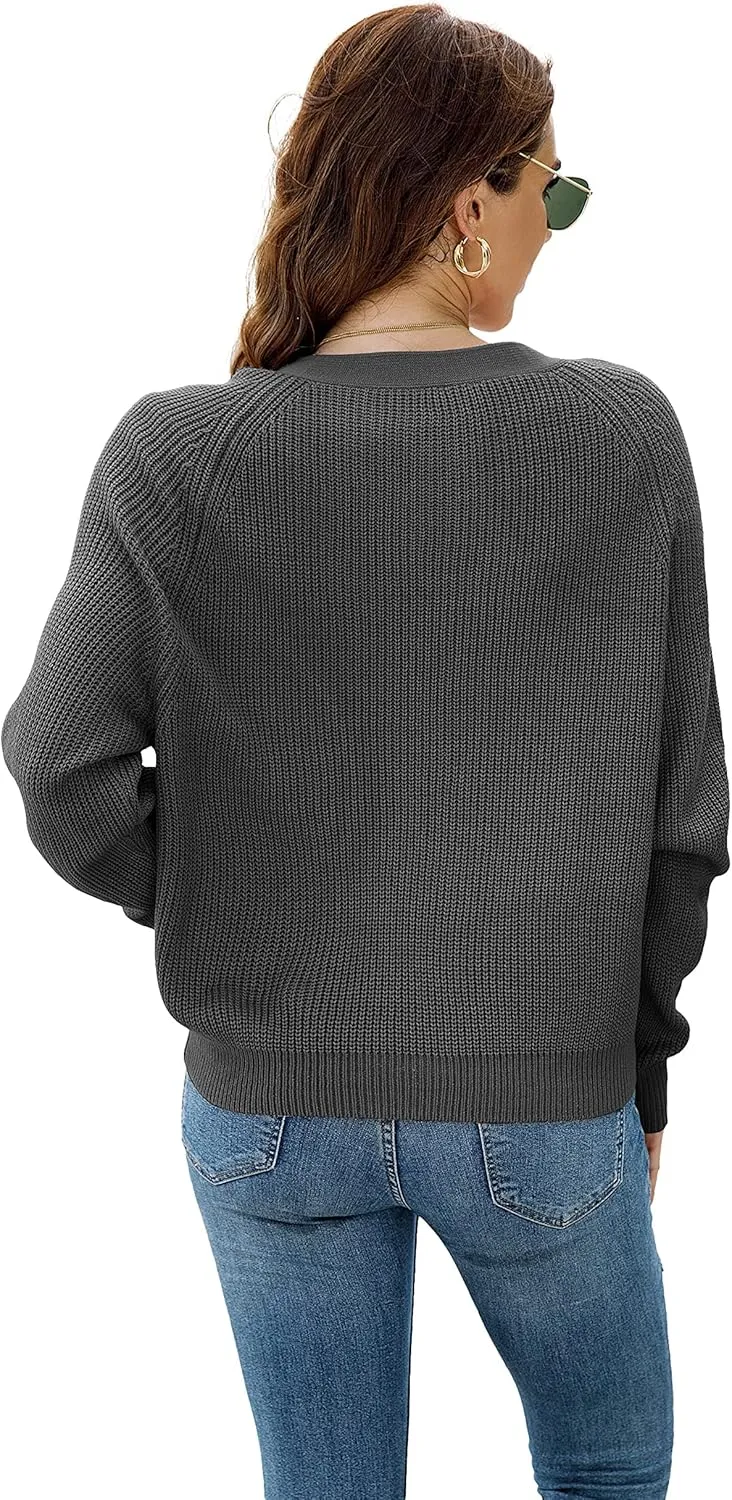 TASAMO Women's Long Sleeve Knit Sweater Open Front Cardigan Button Loose Outerwear