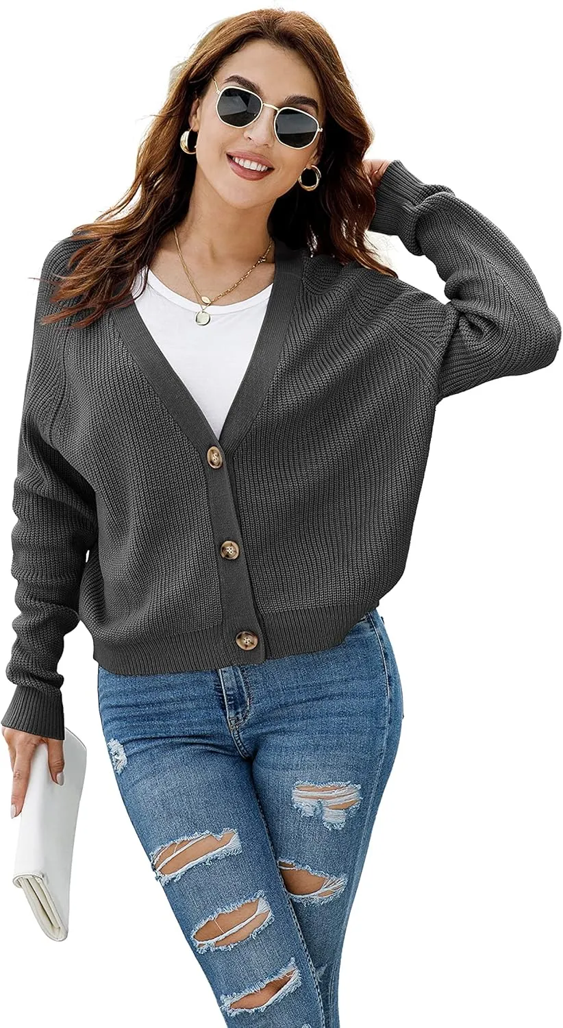 TASAMO Women's Long Sleeve Knit Sweater Open Front Cardigan Button Loose Outerwear